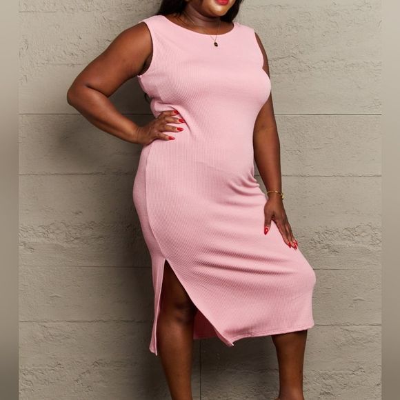 💲1️⃣0️⃣ Bundled ✔️Pink Midi Bodycon Spring Dress Twist Tie Back sz 1X - Picture 10 of 13